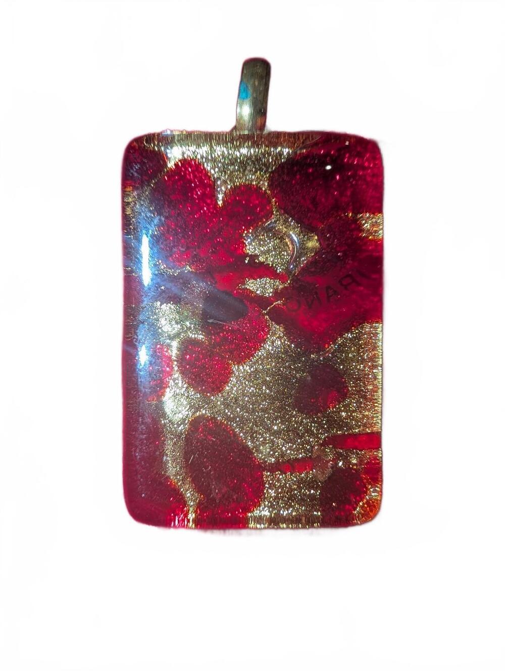 Murano Vetro Glass Pendant Red and Gold Rectangular Charm